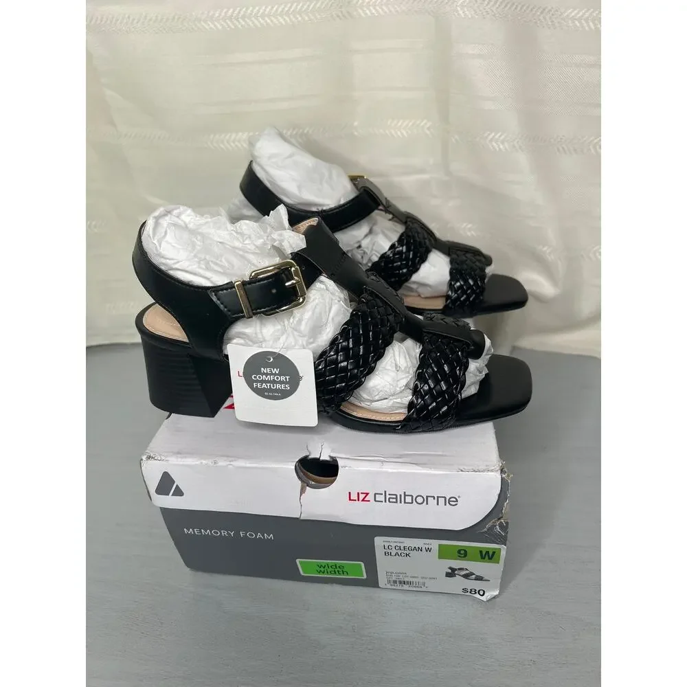 Liz Claiborne Clegan Heeled Sandals Black Womens Size 9 Wide